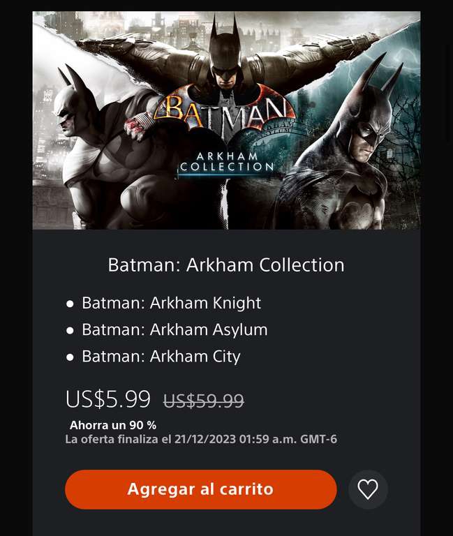 PlayStation Store: colección de Batman Arkham a 5.99 dls 
