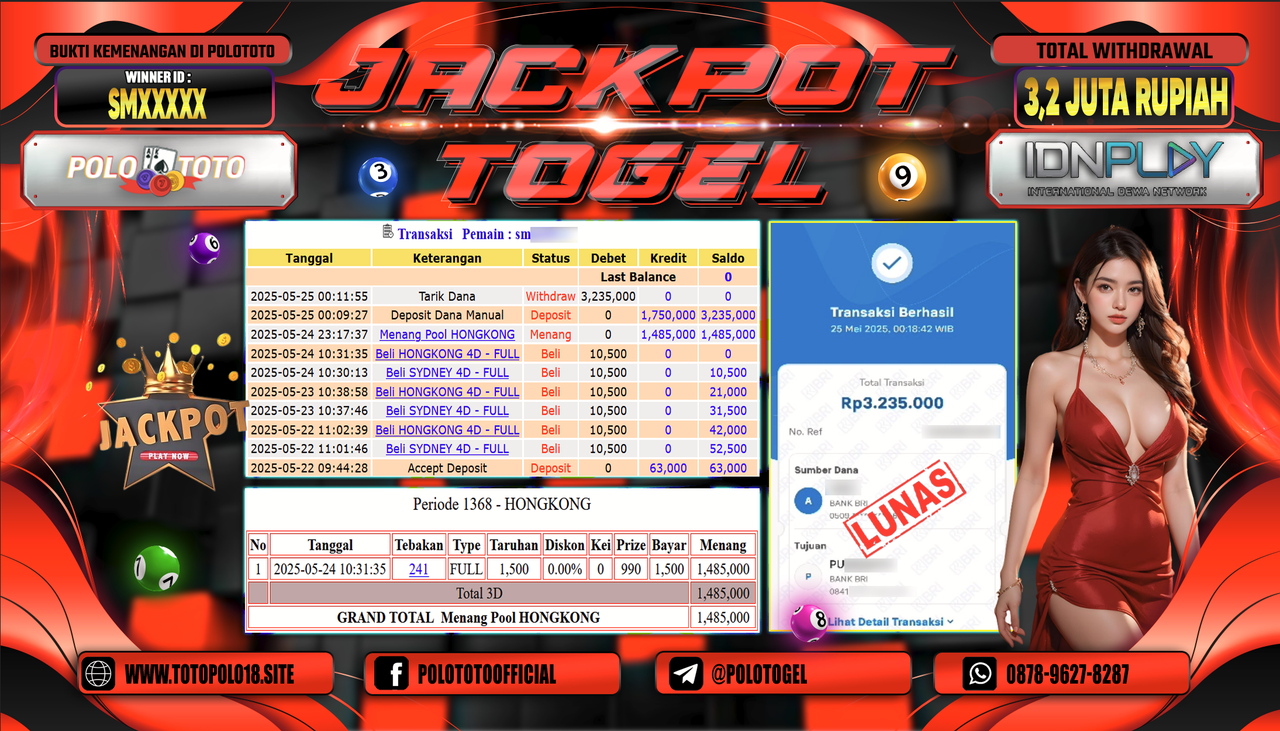 POLOTOTO JACKPOT TOGEL HONGKONG LOTTO Rp.3.235.000,-