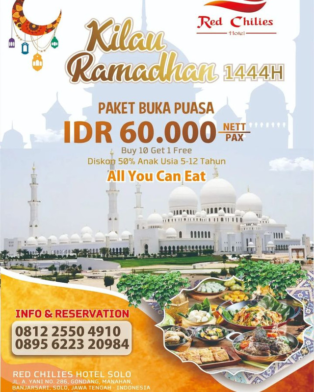 Red Chilies Hotel Solo, hotel di Solo yang tawarkan paket bukber all you can eat murah meriah.