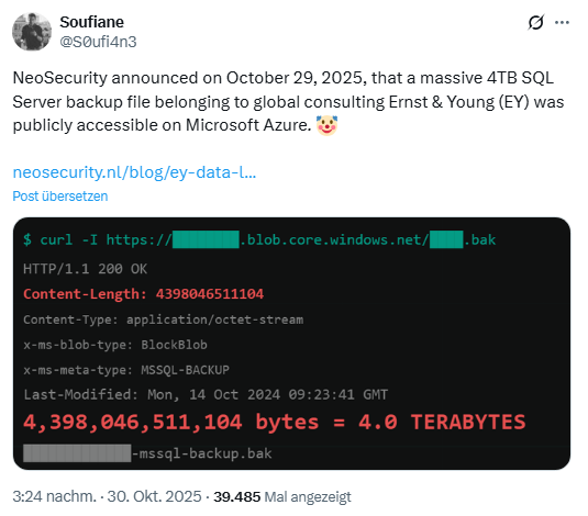 Datenleck bei Ernst & Young