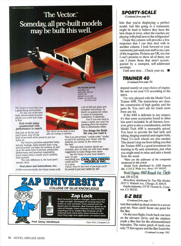 COX R/C E-Z Bee On Cover Of Model Airplane News Magazine (1988 - December Issue)... 1988-12-Model-Airplane-News-COX-E-Z-Bee-5of10