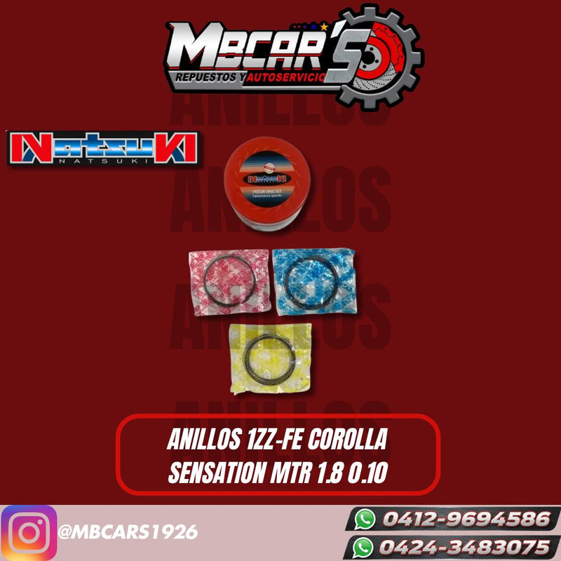 ANILLOS TOYOTA 1ZZ-FE COROLLA SENSATION MTR 1.8 0.10