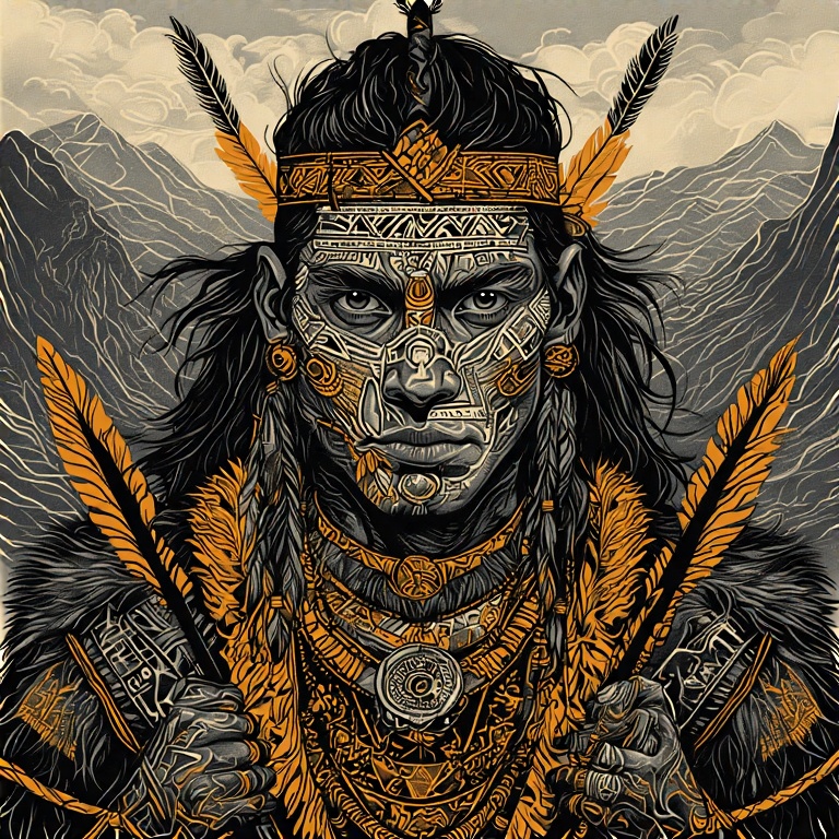 A-tribal-warrior-in-woodcut-st-49