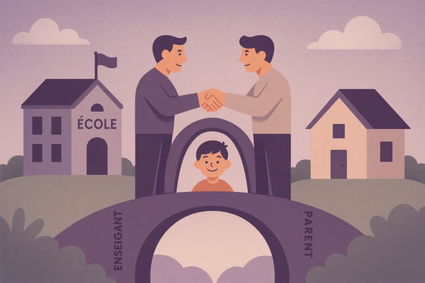 Un pont reliant une icône d'école et une icône de maison