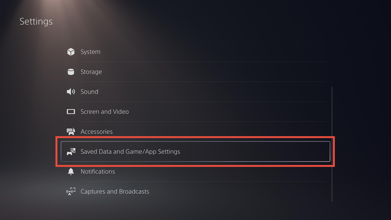 PlayStation Settings - Saved Data and Games/App Settings