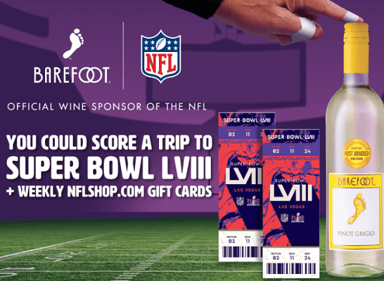 Win Super Bowl Tickets or 0 Gift Cards in Barefoot Wine Sweepstakes with 451 Winners Win Super Bowl Tickets or 0 Gift Cards in Barefoot Wine Sweepstakes with 451 Winners