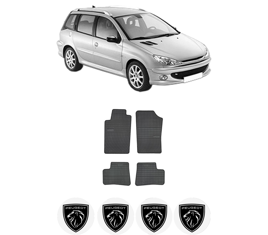 Set covorase presuri PEUGEOT 206 SW (2E/K) din 2002-2008, auto, din cauciuc thermoplastic, 4 Stickere auto cu PEUGEOT