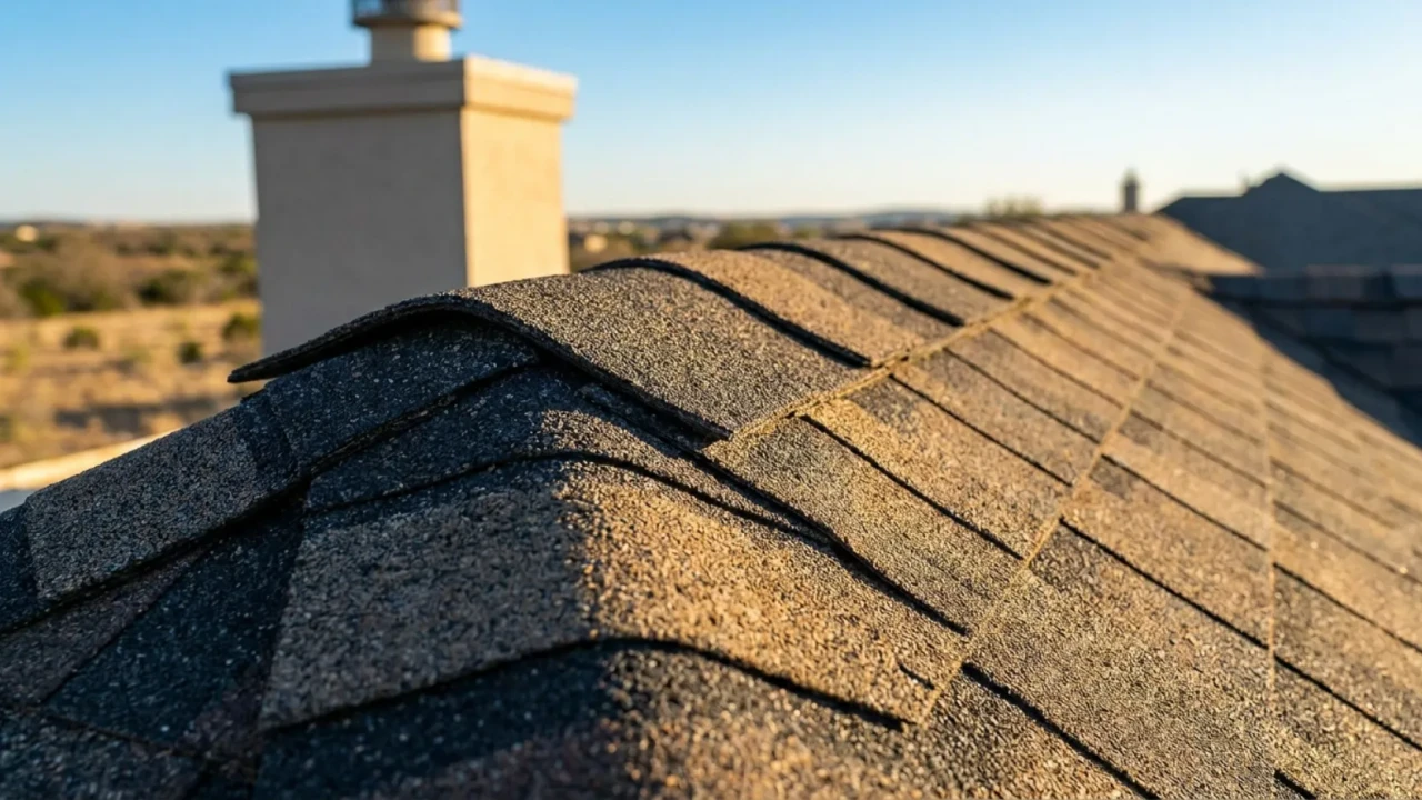 Ridge cap shingles installed on completed roof San Antonio