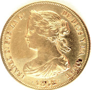 Isabelina oro con manchas marrones/anaranjadas 100-reales-1862-anverso-macro