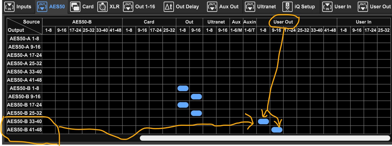 aes50B user out 1-8 and 9-16
