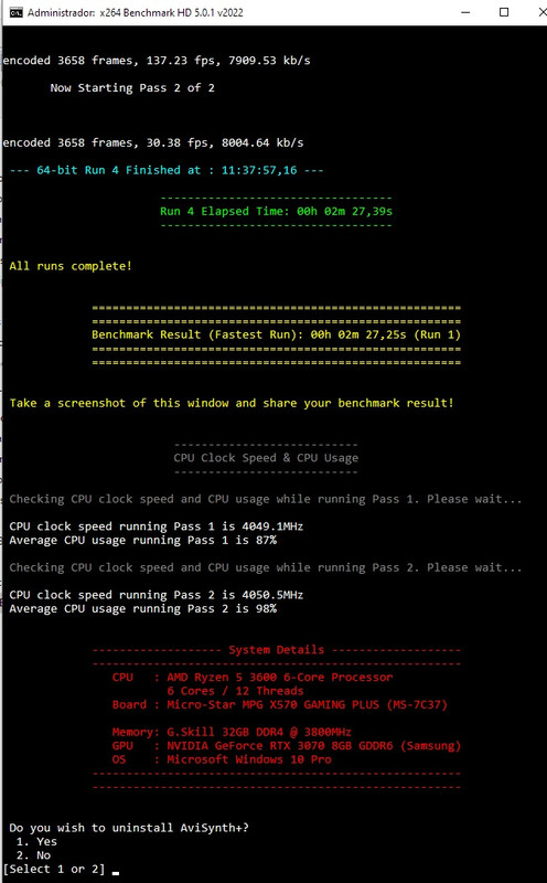 prueba x264 Benchmark 5.01 v2022 3600@stock ram 3800