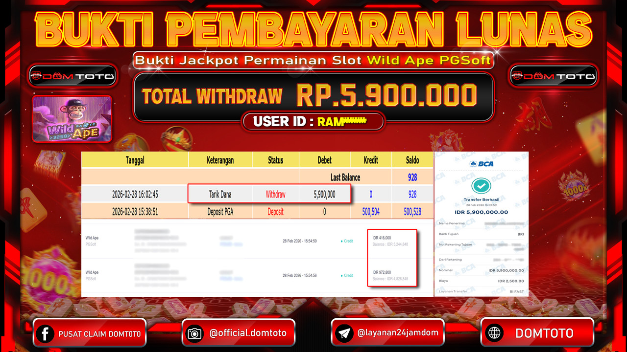 JACKPOT SLOT Wild Ape PGSoft 28 FEBRUARI 2026