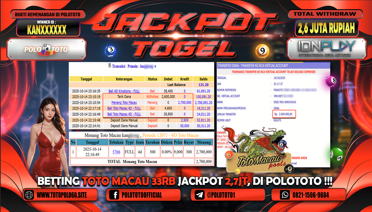 POLOTOTO JACKPOT TOGEL TOTO MACAU Rp.2.600.000,- LUNAS