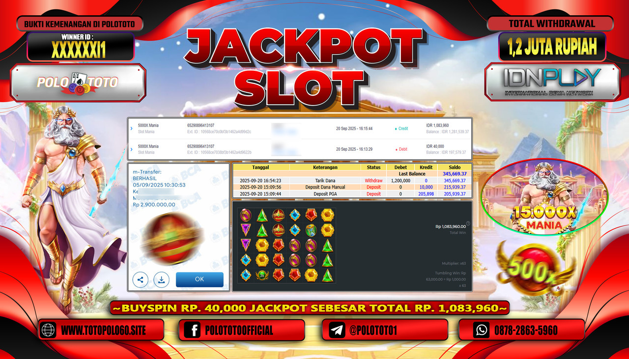 POLOTOTO JACKPOT SLOT 5000X MANIA Rp.1.200.000,- LUNAS