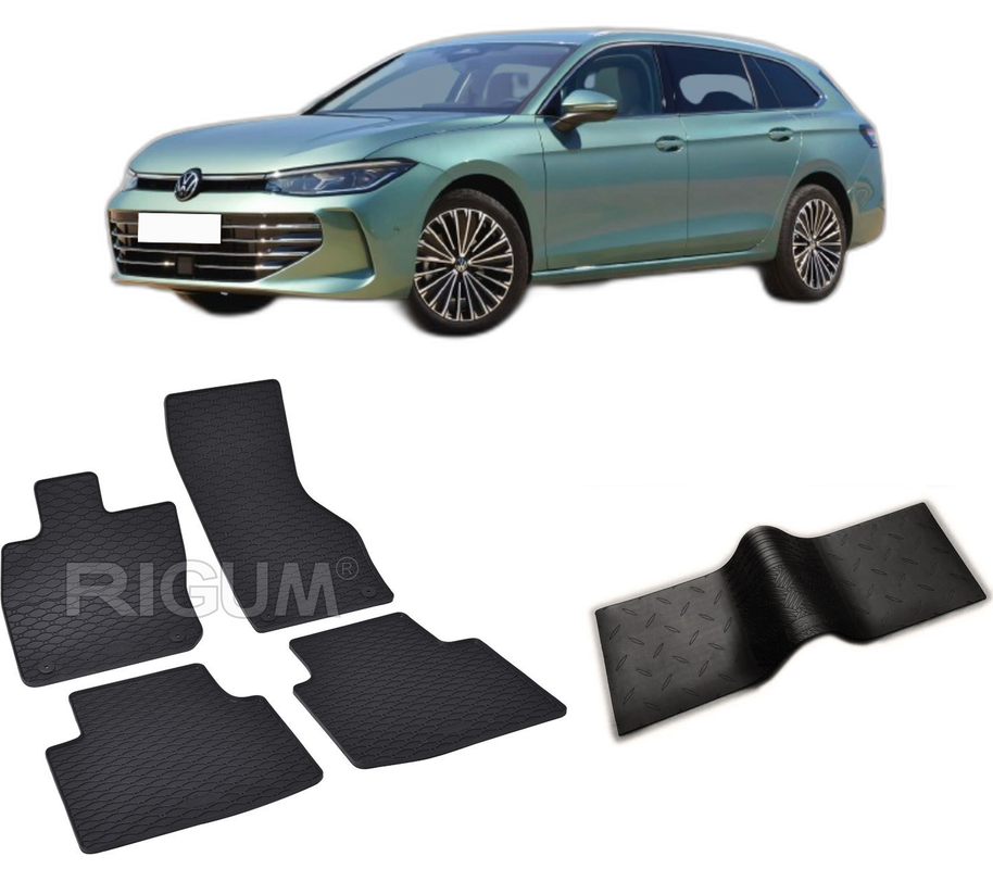 Set covorase auto VOLKSWAGEN PASSAT B9 din 11.2023-PREZENT, cu covoras tunel median, CAROSERIE COMBI, Presuri cauciuc 100%, compatibil cu autoturismul VOLKSWAGEN PASSAT B9, Rigum