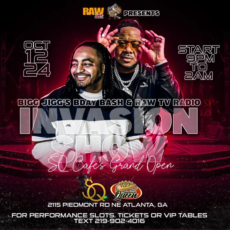 Big Jigg Birthday Bash event flyer for Atlanta hip-hop celebration on October 12, 2024 Big Jigg Birthday Bash event flyer for Atlanta hip-hop celebration on October 12, 2024