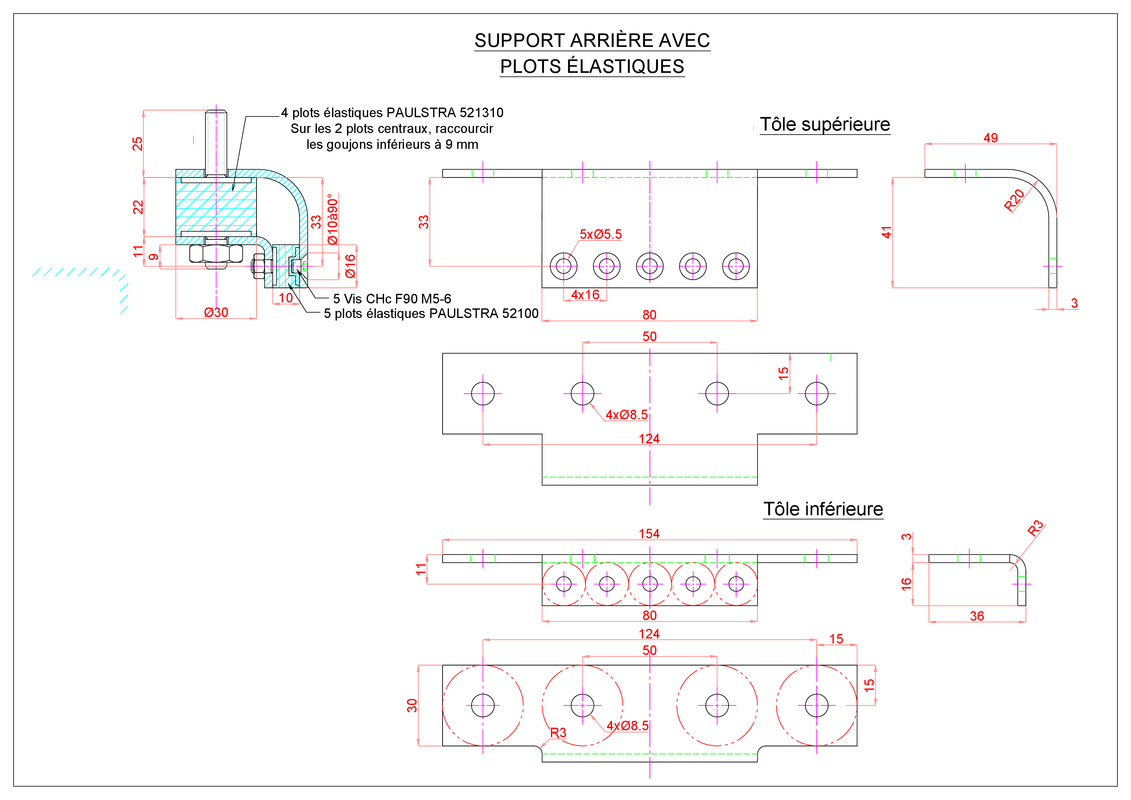 Support arrière avec plots élastiques