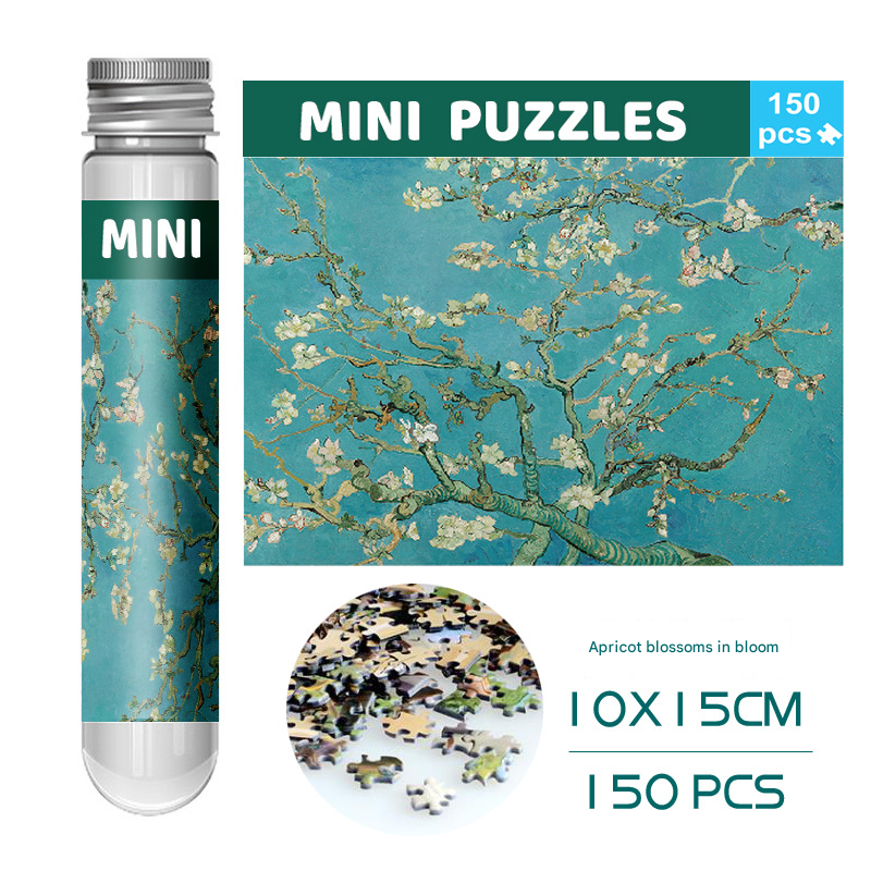 2 PCS 150-Piece Mini Puzzle in Reusable Tube – Compact Jigsaw for Home or Travel, Frame Not Included(105-Apricot blossoms are in full bloom)