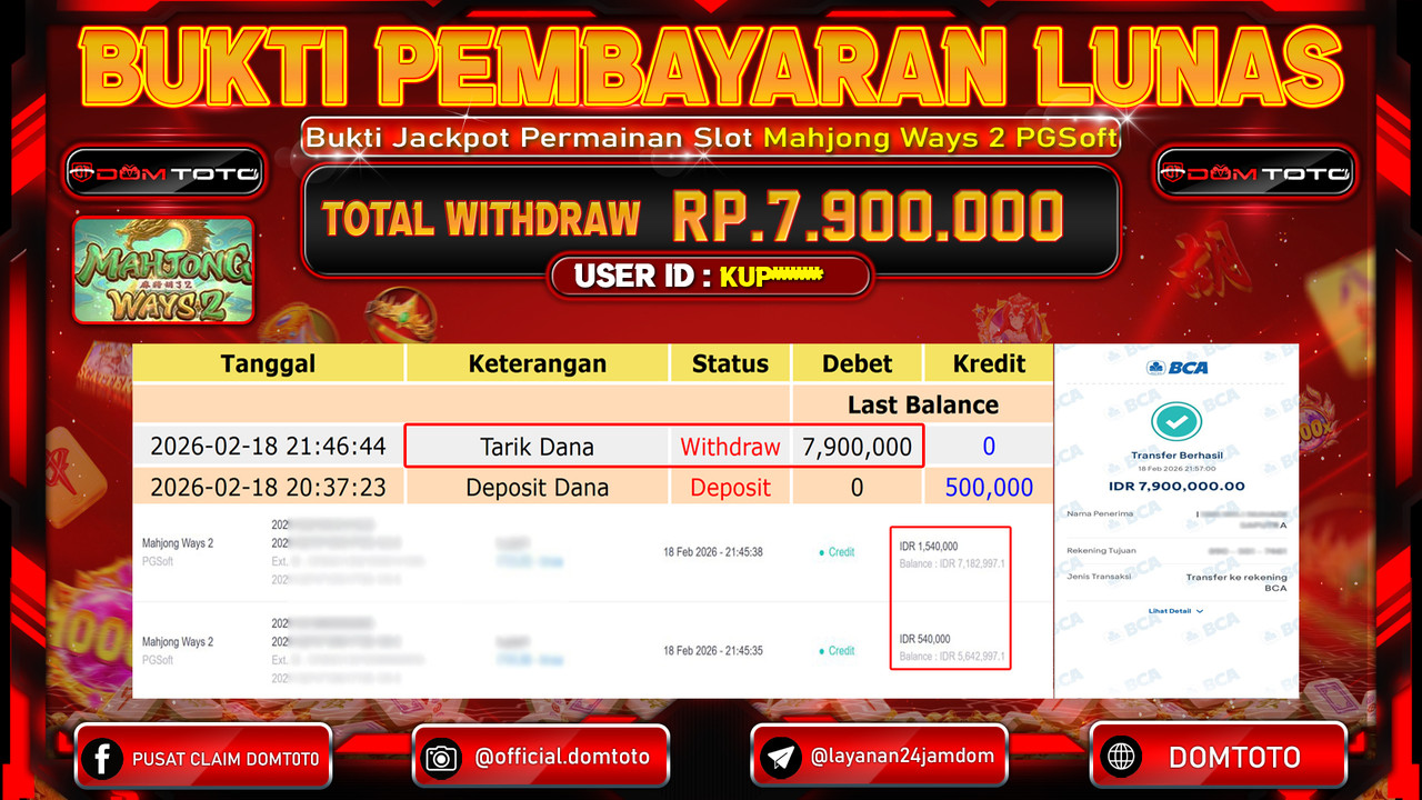 JACKPOT SLOT Mahjong Ways 2 PGSoft 18 FEBRUARI 2026