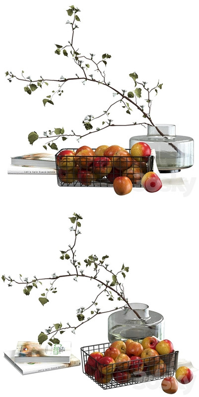 Decorative set with a basket of apples