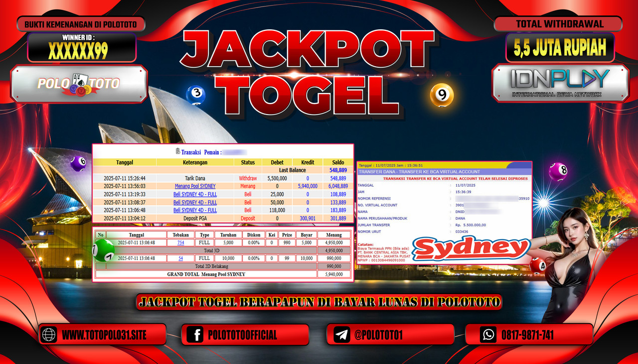 POLOTOTO JACKPOT TOGEL POOL SYDNEY Rp.5.500.000,- LUNAS