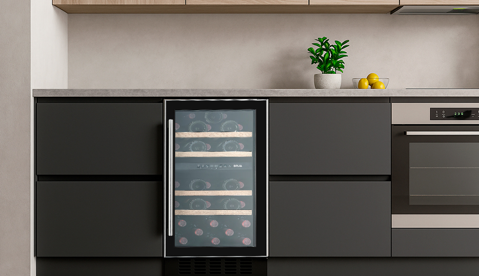 Vinera Drija Chiaretto 31, de diseño empotrable con puerta de cristal.