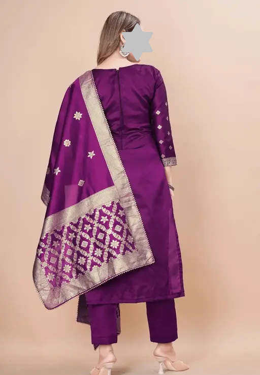 Designer Art Silk Unstitched Suit Material Beautiful Party wear Woven banarasi suit material For Women Kurta Set With Dupatta for Ladies Color 3 (R119)