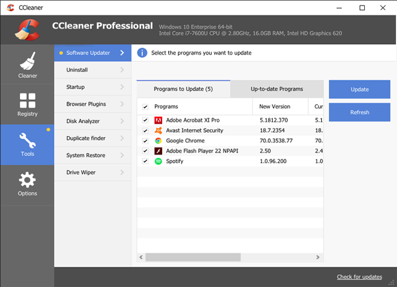 ccleaner 5 55 software updater screenshot