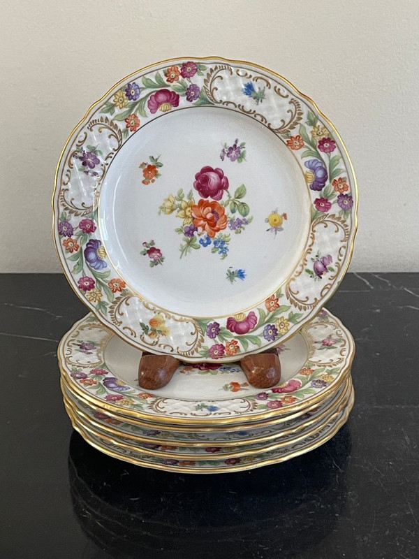 Vintage Schumann Bavaria 6 Floral Gold Dekoration 16 1 4 Brot oder Dessert Teller