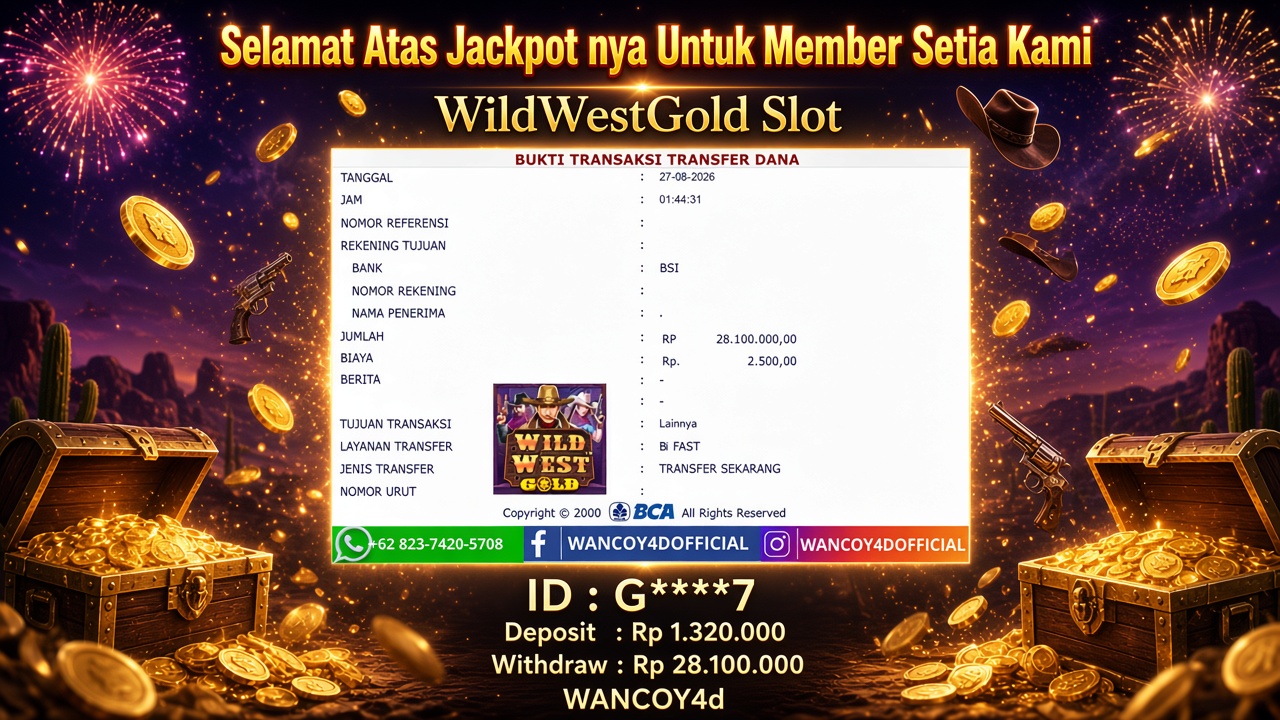 WANCOY4D Wild West Gold  PRAGMATIC PLAY RP.28.100.000 -LUNAS