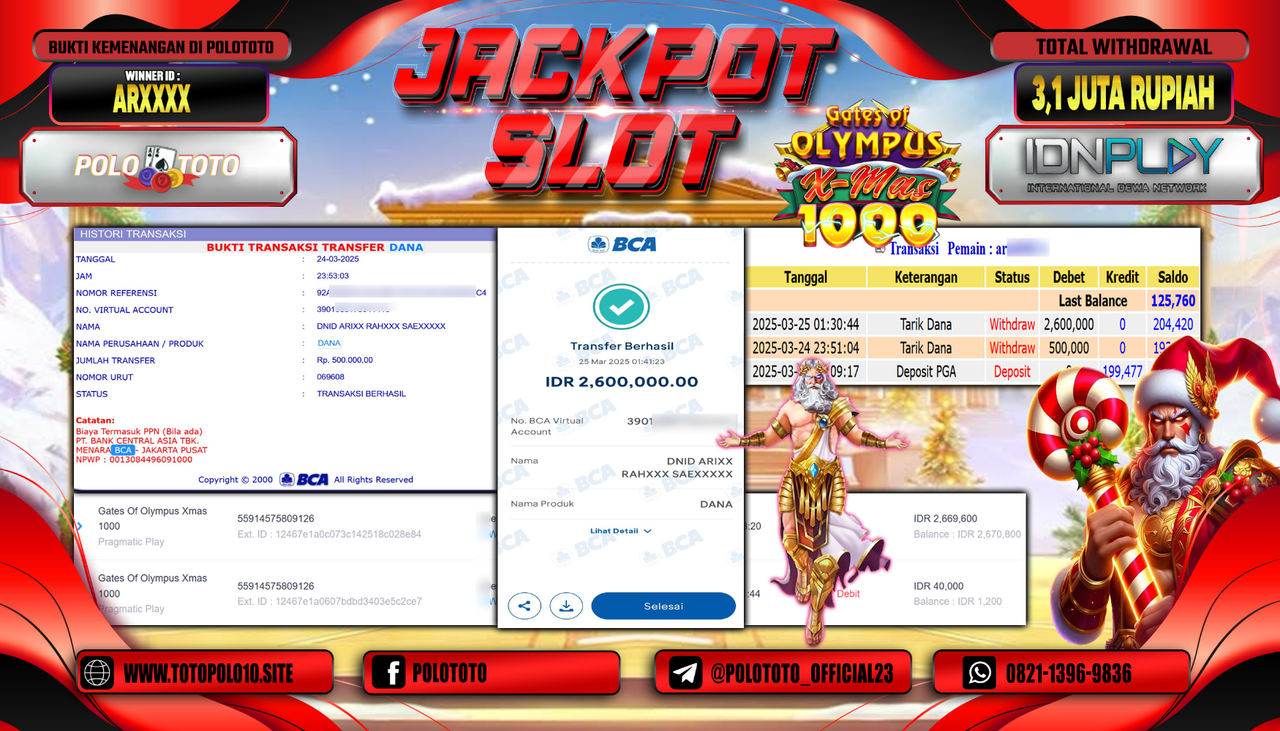 POLOTOTO JACKPOT SLOT GATES OF OLYMPUS XMAS 1000 Rp.7.600.000,-