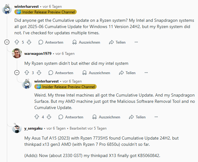 Windows June 2025 updates on AMD CPUs not offered