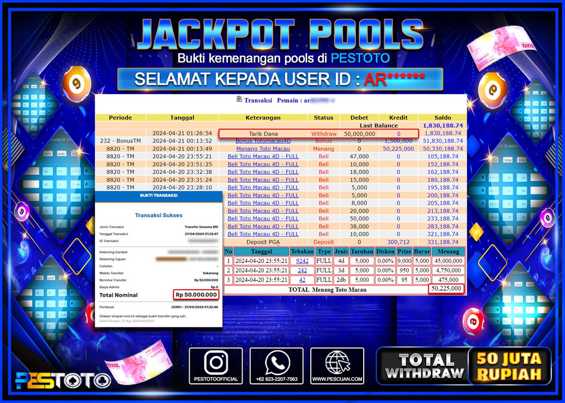 HANYA DI PESTOTO JP PASTI DI BAYAR LUNAS DAN CEPAT!!!!!! JP TOGEL{ TOTO MACAU } Rp.50.000.000 !!!!!