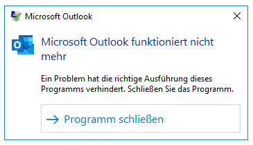 Fehlermeldung beim Outlook 365-Absturz