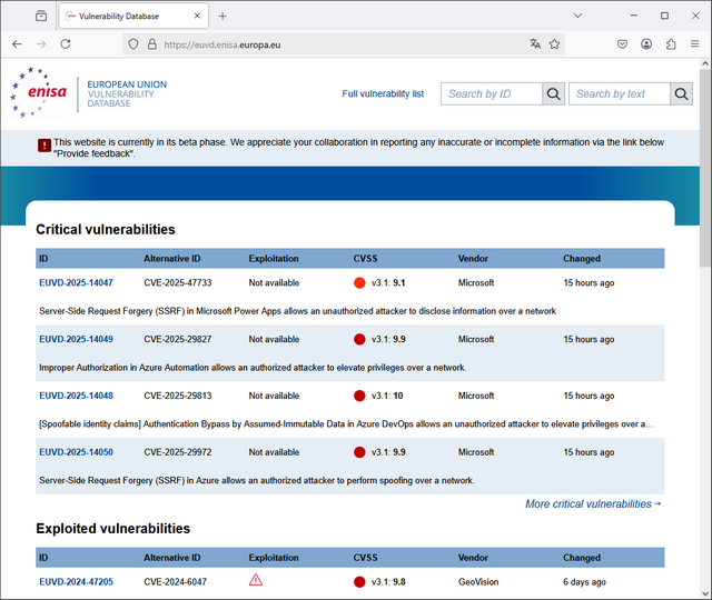 EU Schwachstellen-Datenbank funktional