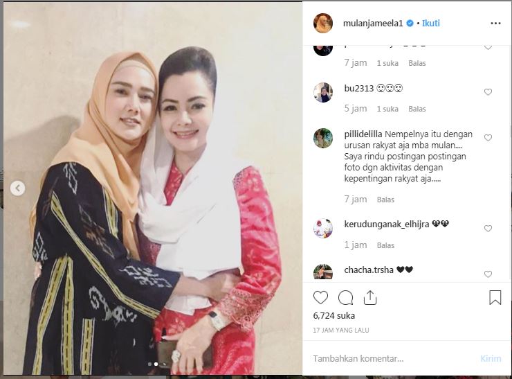 Seorang netizen komentari postingan Mulan Jameela yang justru membagikan aktivitas kepentingan pribadi dibanding masyarakat