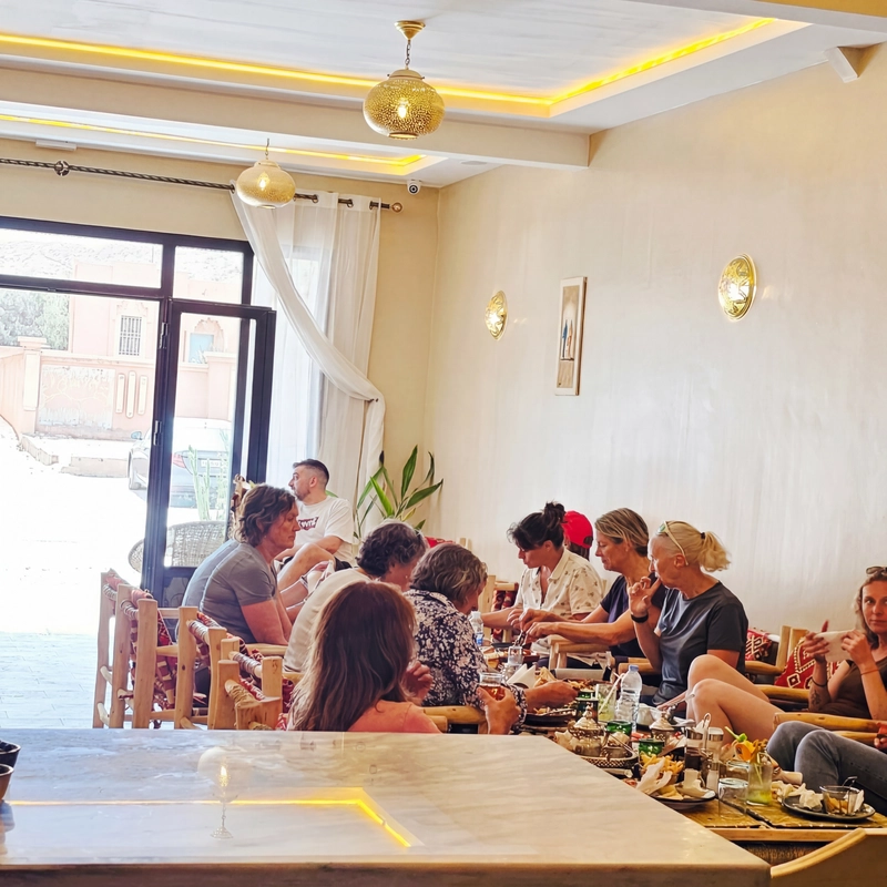 Family dining at restaurant