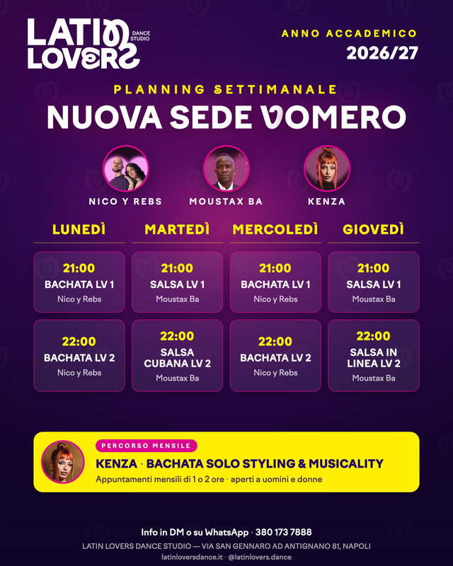 Orari e Planning Corsi Bachata Vomero Nico y Rebs