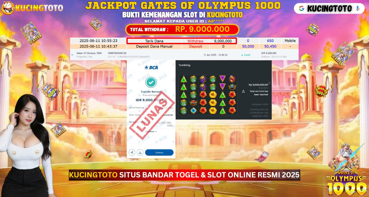 KUCINGTOTO JACKPOT SLOT GATES OF OLYMPUS SUPER RP.9.000.000.,- LUNAS