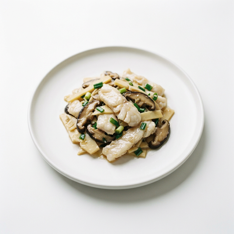 Pescado Con Bambú Y Setas Chinas