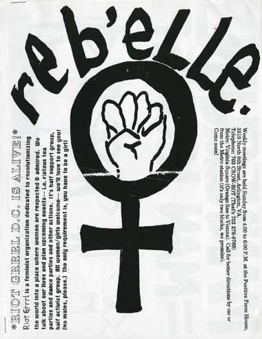 female gender symbol with fist inside it. text says reb'elle
