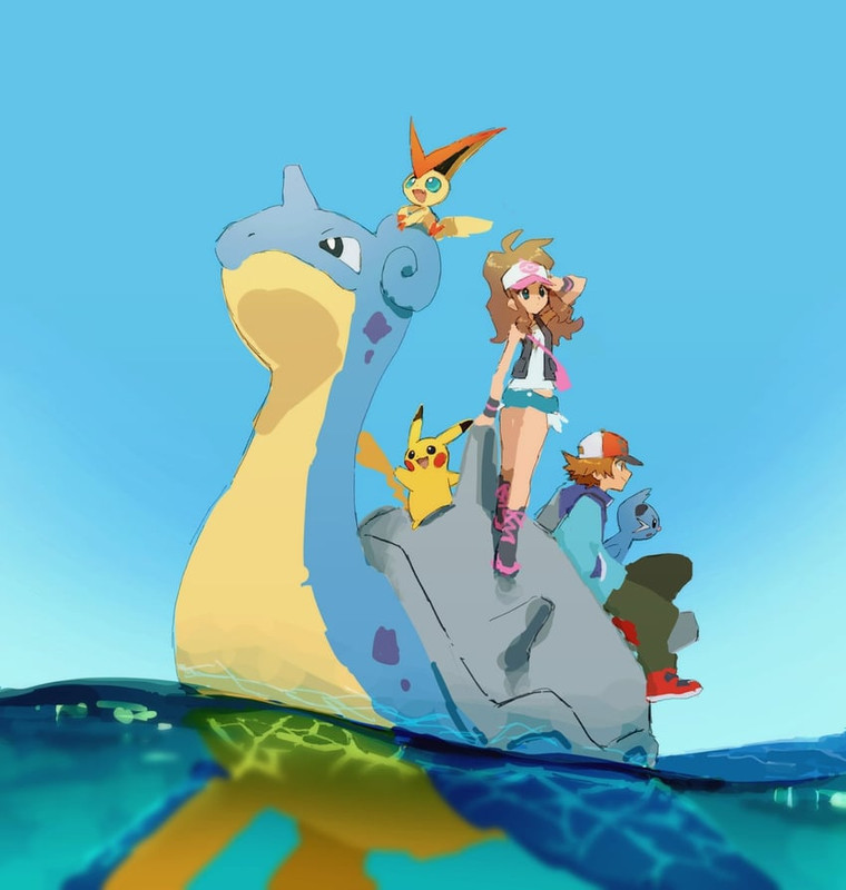 pikachu-hilda-hilbert-lapras-victini-and