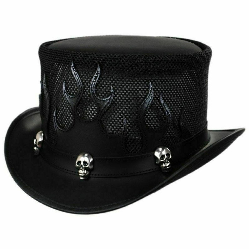 leather steampunk biker style top hat 100/% Genuine leather