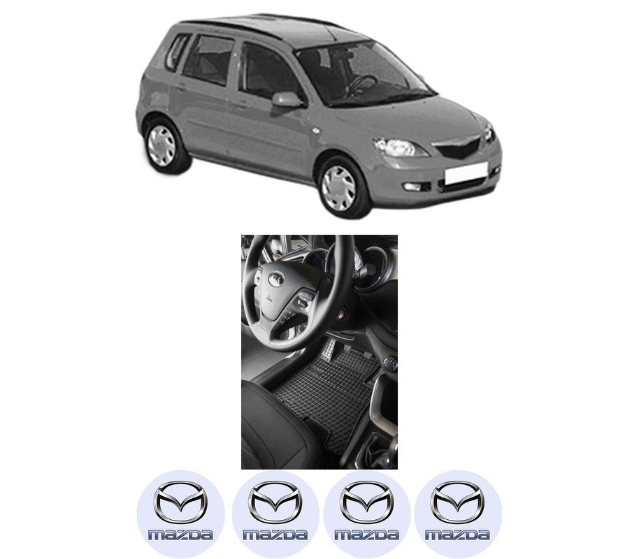 Set covorase presuri MAZDA 2 (DY) din 2003-2007, auto, din cauciuc thermoplastic, 4 Stickere auto cu MAZDA