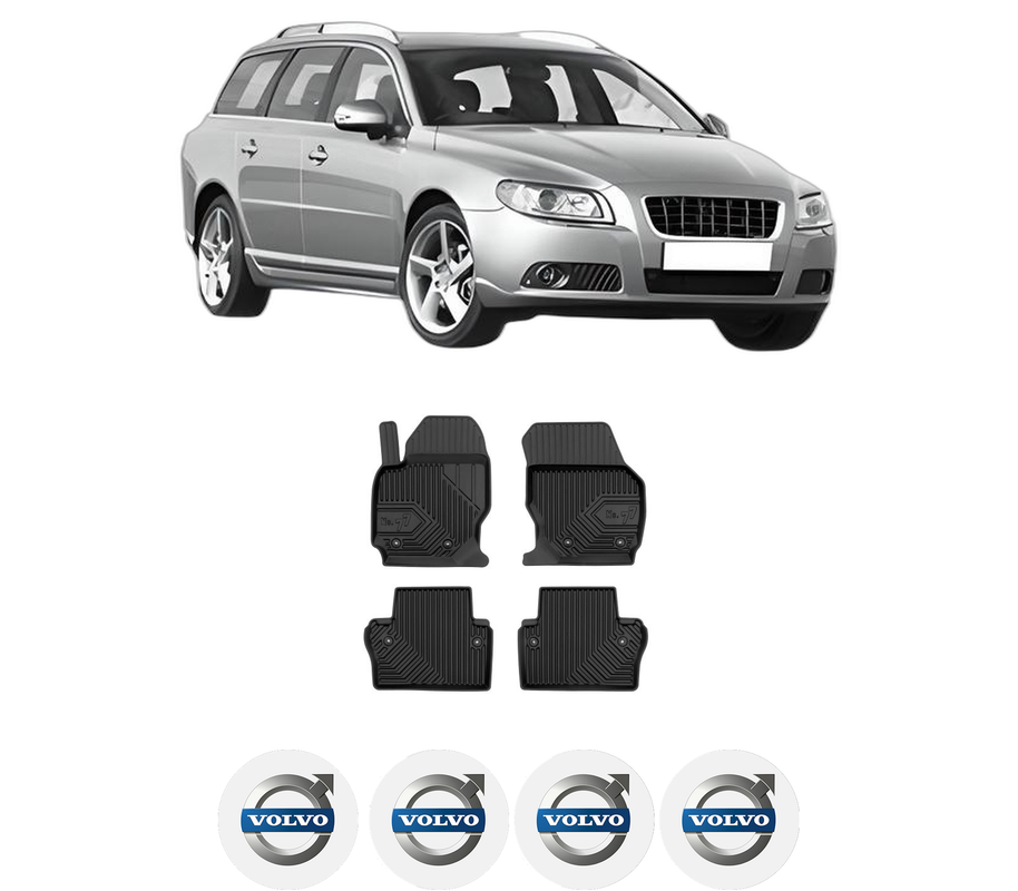 Set covorase presuri VOLVO V70 III (135) din 2007-2016, auto, din cauciuc thermoplastic, 4 Stickere auto cu VOLVO