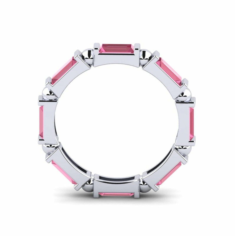 Pink Cz Bezel-Set Baguette Eternity Band Ring With Rhodium Plated - Picture 3 of 7