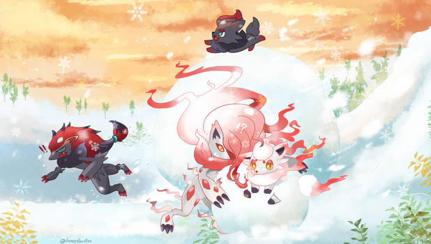 hisuian-zorua-and-zoroark-by-honeyfox092