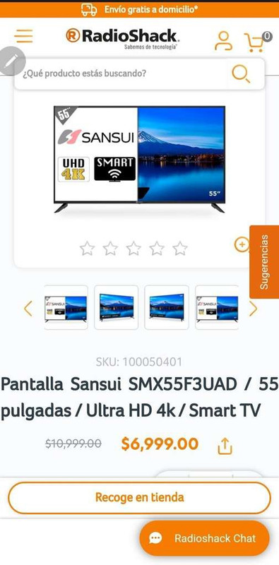 RadioShack: Pantalla Sansui SMX55F3UAD / 55 pulgadas / Ultra HD 4k / Smart TV | Recoger en tienda 