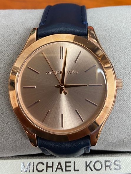 Michael Kors Women's Slim Runway Blue Leather Strap Watch 42mm