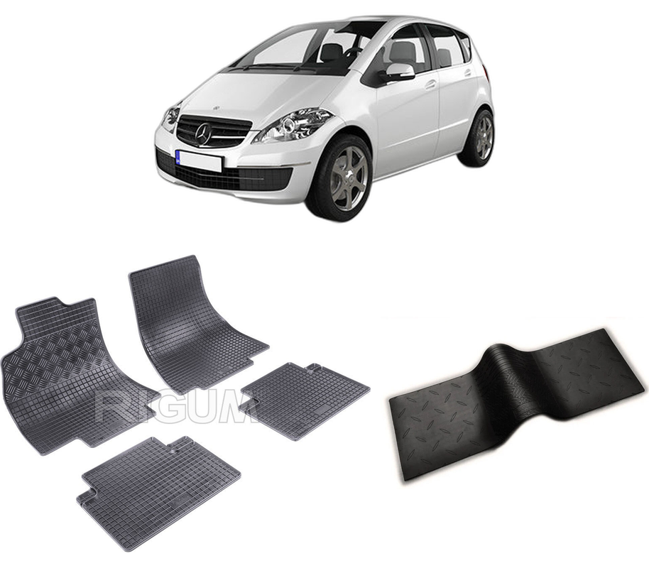 Set covorase auto MERCEDES A-CLASS W169 din 09.2004-08.2012, cu covoras tunel median, CAROSERIE HATCHBACK, Presuri cauciuc 100%, compatibil cu autoturismul MERCEDES A-CLASS W169, Rigum